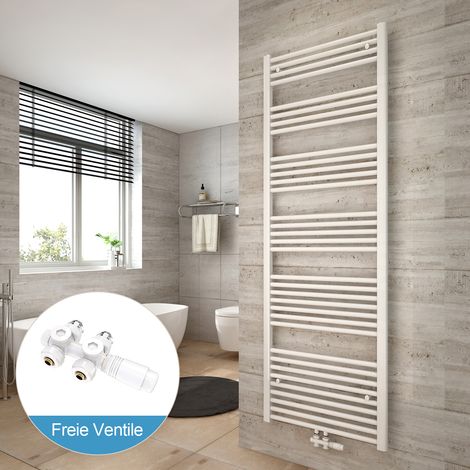 Heilmetz Radiadores toalleros de agua conexión intermedia Incluye conexiones de radiador 180x60cm Blanco Radiador + Blanco Válvula