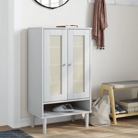 Shoe Cabinet SENJA Rattan Look White 59.5x35x107 cm Solid Wood vidaXL (1/5)