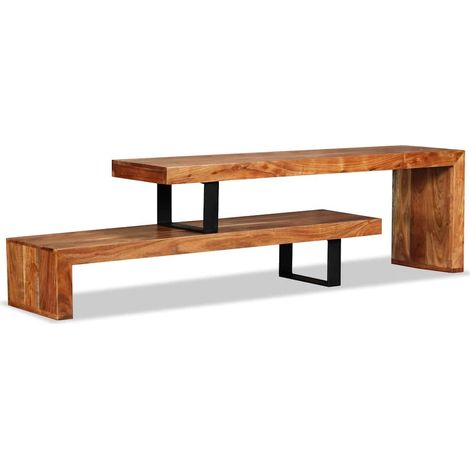 Vidaxl – Meuble TV en bois d'acacia massif – 2 niveaux ajustables – Dimensions 112 x 30 x 40 cm – Style vintage avec pieds en fer forgé