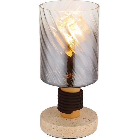 Tischleuchte Beistelllampe Leselampe Schalter Glas rauchfarben Dimmbar H 25,4 cm