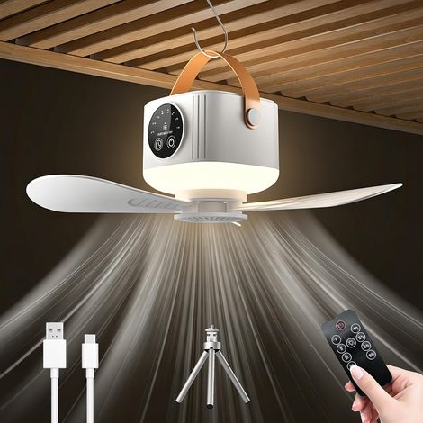 Ceiling Fan with Light and Remote Control Ceiling Fan with Light, Camping Fans, 3 Speeds and Removable, Timer, USB, for Living Room, Bedroom (1/5)