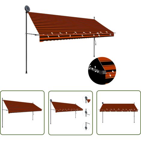 The Living Store Auvent manuel rétractable avec LED 350 cm Orange et marron - Auvent - Stores Exterieurs - Abri Soleil - Parasol - Terrasse (1/5)