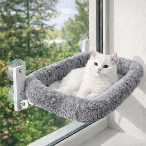Katzenhängematte mit Fenster, verstärkten Saugnäpfen, wendbarer Liegefläche, Sommer/Winter, stabiler Sitzplatz, 18 kg, für den Innenbereich (1/5)