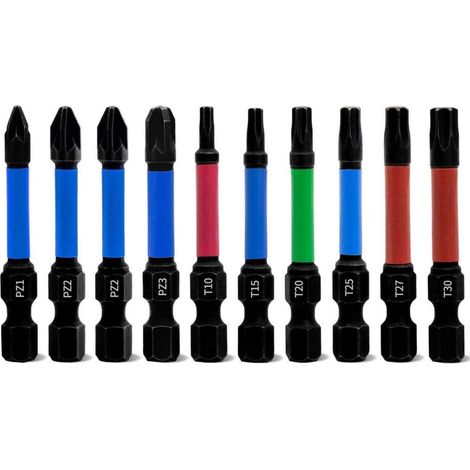 Schraubendreher Bits Set Pozidriv Torx 10tlg. 50mm magnetisch S2 Stahl 1/4 Zoll Sechskant (1/5)