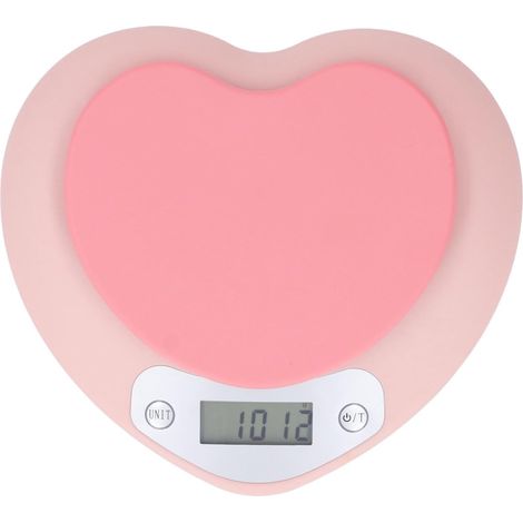 Kompakte, herzförmige, wiederaufladbare digitale Küchenwaage mit einer Genauigkeit von 1 g und einer Kapazität von 5 kg zum Backen und Abwiegen von Zutaten. (1/5)