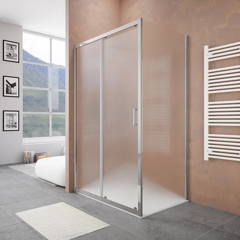 Box Doccia 140x80cm Porta Scorrevole e Parete Fissa Profili in Alluminio Cromati Vetro 6 mm Stampato h185 - Reversibile Mod. Tonga