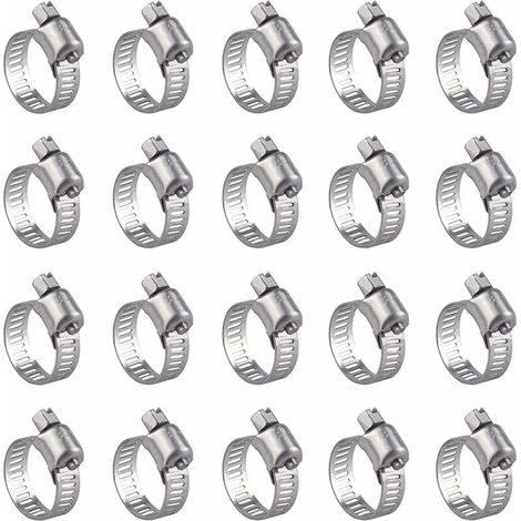 UlisemLot de 20 Colliers de Serrage en Acier Inoxydable - Réglables (16-25mm), Résistants à la Rouille, pour la Fixation des Tuyaux (1/4)