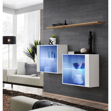 Commode - Switch SB III - 2 vitrines LED - 1 étagère - Bois et blanc - Modèle 2 - Livraison gratuite
