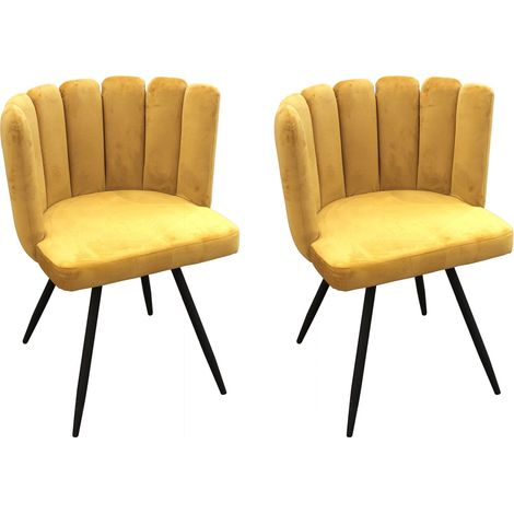 Lot de 2 Chaises - HOME DECO FACTORY - Ariel - Velours - Jaune et Noir (1/10)