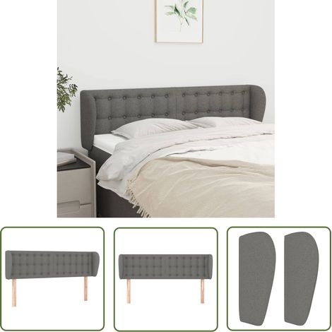 The Living Store Tête de lit avec oreilles Gris foncé 147x23x78/88 cm Tissu - Tête De Lit - Têtière De Lit - Literie - Meuble De Chambre - Décoration Chambre (1/5)