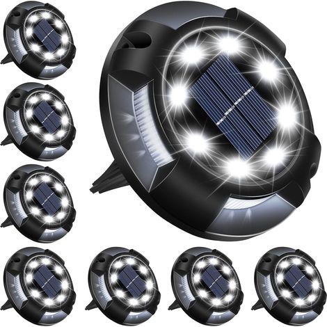 Solar-Gartenleuchte für den Außenbereich, 8 Stück, 12 LEDs, Solar-Außenbeleuchtung, wasserdicht, IP65, Solar-Außenbeleuchtung, Bodeneinbauleuchte für Wege, Garten, Rasen, Terrasse – Weiß (1/5)