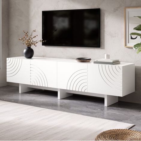 Mueble TV blanco de 4 puertas con motivo arqueado geométrico, MDF y tablero aglomerado, 170 cm (1/5)