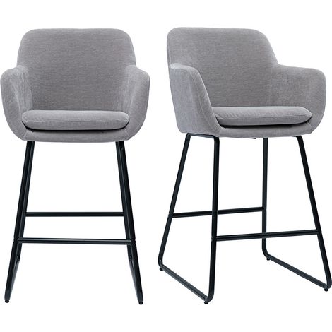 Taburetes de bar en tejido efecto terciopelo gris A65 cm (lote de 2) AMIKA (1/5)