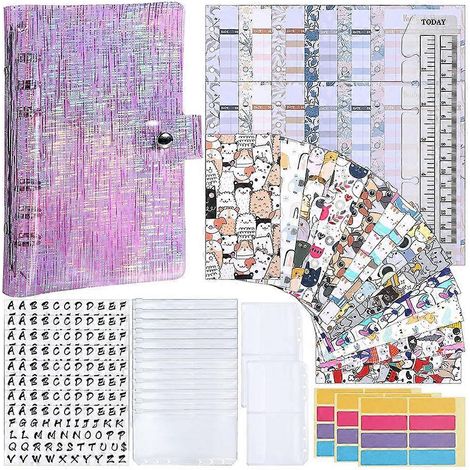 Système d'enveloppes pour classeur budgétairefeuilles de budget des dépensessacs en PVC A6sacs de rangementautocollants alphabet multicolores roses (1/5)