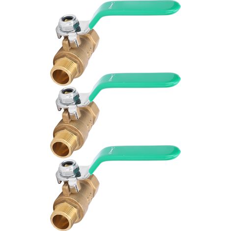 Ensemble de 3 vannes à bille épaisses, filetage mâle et femelle 3/8 pouce, vanne d'arrêt en laiton durable pour canalisations d'eau (1/5)