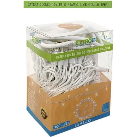 Luci Natale Catena Luminosa 100 LED 10 Metri Filo Bianco Luce Calda Gialla Flesh Bianco Esterno IP65 (1/2)