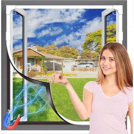 Moustiquaire magnétique pour fenêtre, en fibre de verre durable, auto-adhésive, ajustable sur mesure (DIY), sans perçage, 130 × 150 cm, cadre blanc et maille grise (1/5)