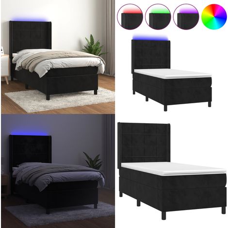 Boxspringbett mit Matratze & LED Schwarz 90x200 cm Samt - Boxspringbett - Samtbett - Doppelbett - Luxusbett - Schlafsofa - Home & Living (1/5)