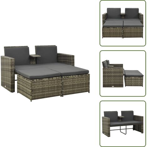 The Living Store Set de muebles de jardín 3 pzas y cojines ratán sintético gris - Muebles de jardín
