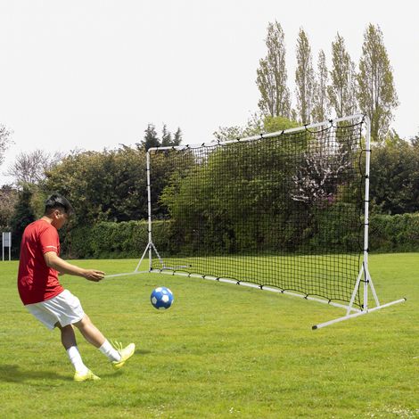 Filet de Rebond de Football 372,5x182,5cm Equipement de Football Filet Toutes Saisons Sac de Transport 6 Piquets de Sol Blanc CW8077 Maison Chic (1/3)