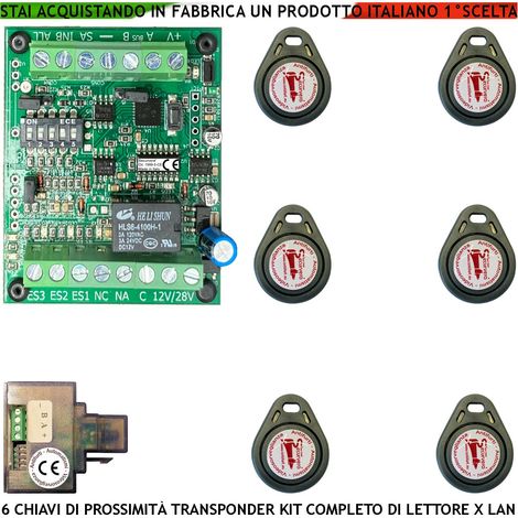Chiave di Prossimità Alimentazione 12/24 Vac Uscita Relè Contatto C.NC.NA 2 A a 24 V Funzione Impulsiva o Stabile Sei Chiavi TAG Lettore Modulo LAN Universale 501 RJ45 Segnale di Stato Con 4 Led GRVB (1/4)