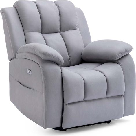 BROOKLINE ELECTRIC FABRIC AUTO RECLINER ARMCHAIR GAMING USB LOUNGE SOFA CHAIR GREY (1/5)