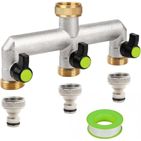 Robinet Distributeur 3 Voies, Distributeur d'eau 3 Voies 3/4, Adaptateur Tuyau Arrosage, Connecteur pour Régler et Fermer le Débit d'eau, Répartiteur d'eau 3 voies, pour Famille,Jardin (1/5)