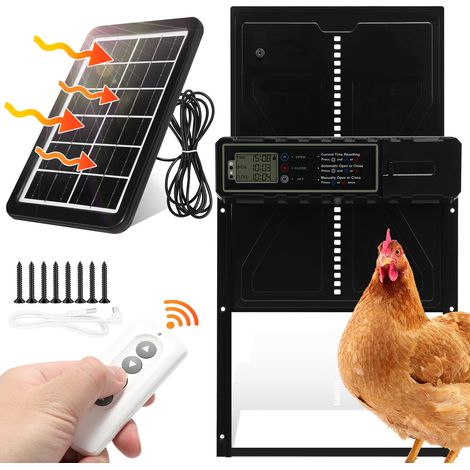 TolleTour Solar Hühnerklappe Automatisch mit Timer & Fernbedienung, 2000mAh Akku, LCD Display, Einklemmschutz, USB, Schwarz (1/5)
