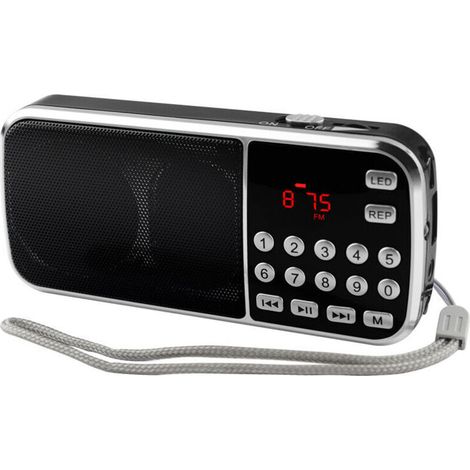 Radio portátil Y-501, radio de 800 mAh con dos altavoces, linterna LED, batería recargable, compatible con MP3/AUX/USB/TF (Negro)