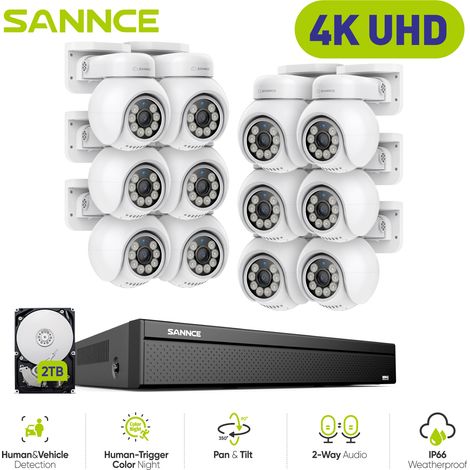 SANNCE 16CH Kit di videosorveglianza PoE NVR POE 8 canali con 12 telecamere CCTV Sistema di telecamere di sicurezza interni esterni,2TB HDD (1/5)