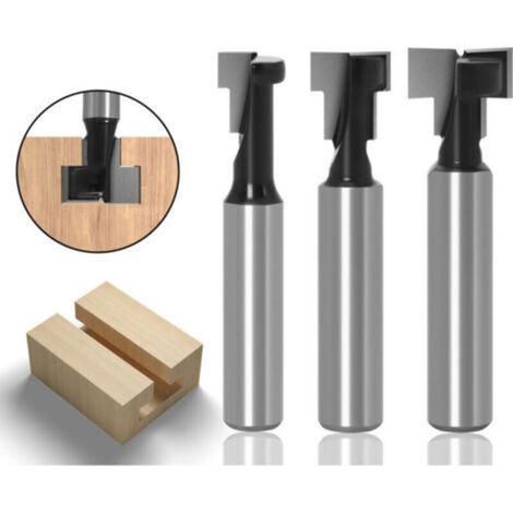 Fraise T - 7,93 mm 9,52 mm 12,7 mm - Queue Cylindrique 6,35 mm - Pour Rainurage Bois Sur Perceuse A Colonne Fraiseuse Ou Outil Electoportatif - 3 Pieces (1/4)