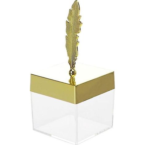 Boîte à bonbons carrée transparente 24 pièces avec couvercle en plumes, petite boîte cadeau, or (1/3)