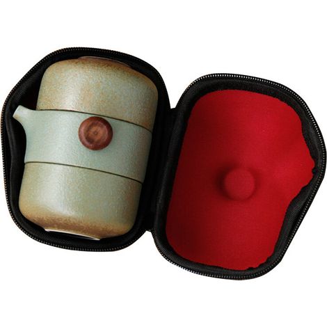 Tapa de tetera de cerámica estilo japonés, taza de té portátil hecha a mano, juego de té para oficina - Verde