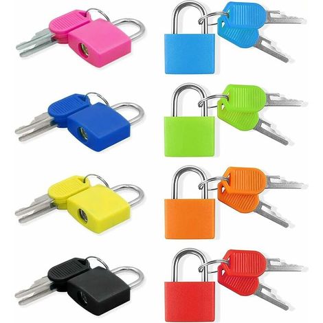 8 candados para maleta con llave, candado pequeño con llave, mini candado de color, candado multicolor para equipaje, candado para maleta con 2 llaves, para maleta, bolso de viaje, diario, 8 colores (1/5)