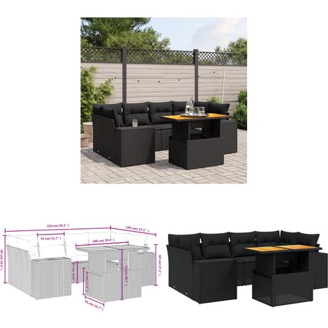 7-tlg. Garten-Sofagarnitur mit Kissen Schwarz Poly Rattan - Gartenmöbel Set - PE-Rattan Möbel - Outdoor Lounge - Gartenlounge - Terrassenmöbel - Home & Living (1/3)