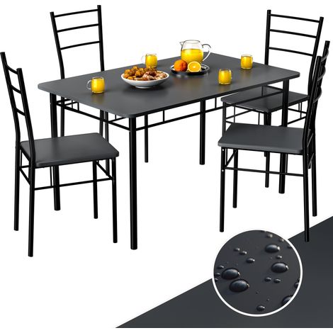 Casaria – Ensemble table et 4 chaises en métal thermolaqué MDF – Design industriel – Dimensions table 110x70x75cm – Couleur anthracite