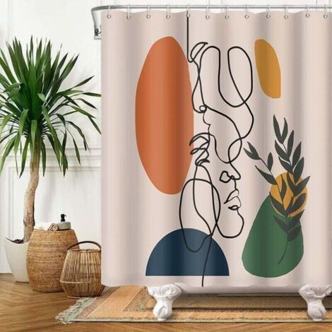 Duschvorhang, 180 x 180 cm, abstraktes Gesicht, Mid-Century Modern, minimalistisch, Terrakotta, schimmelresistent, wasserdicht, waschbar, Polyestergewebe, FLITI