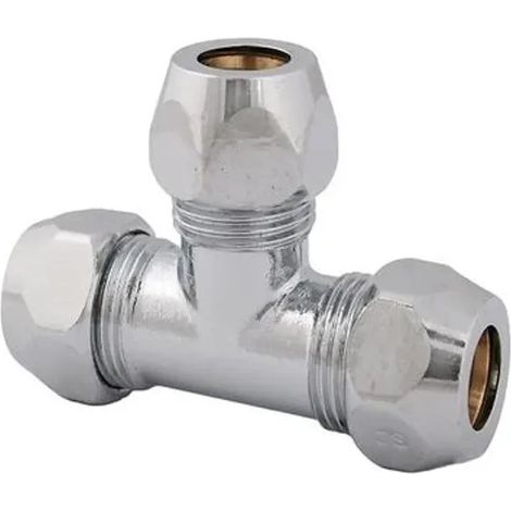 JS Raccordo a T con tre raccordi a compressione, DN8, 3/8'' x 8mm, cromato, 0018811008001
