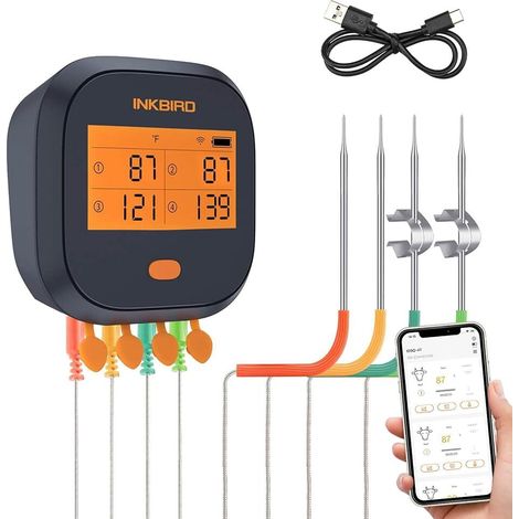 INKBIRD Thermomètre Cuisson IBBQ-4T Thermometre Cuisine Wifi 4 Sonde Temperature Pour Barbecue Four Magnétique Rechargeable Étanche (1/5)