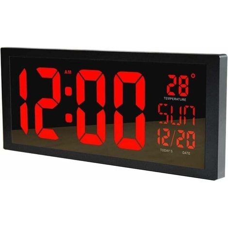 LED Digital Wall Clock, Large Silent Alarm Clock with Time, Calendar, Date and Temperature Display, Hang or Place on Table for Home, Office, Bedroom, Gym, Living Room, Gift – Red (1/4)