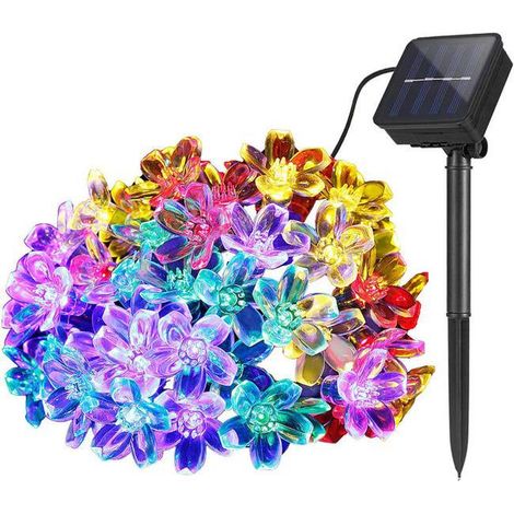 Guirlande lumineuse solaire en forme de cerisier, étanche, pour extérieur, jardin, terrasse, Noël, intérieur (lumière colorée, 8 fonctions, 7 m, 50 LED) (1/5)