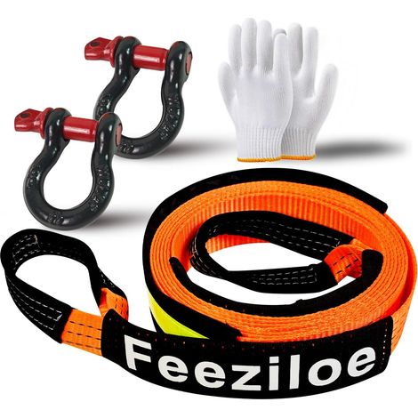 Corde de remorquage de voiture, 5/4 m x 5 cm d'épaisseur, 10 T, sangle de remorquage, avec 2 crochets de sécurité en D, corde de treuil pour récupération de panne de voiture (5 m10t) (1/5)