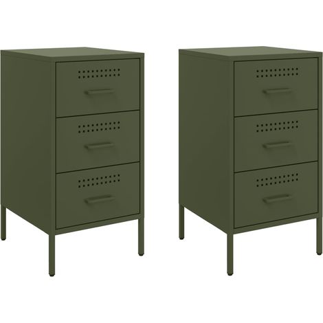 Maison Exclusive - Nachttische 2 Stk. Olivgrün 36x39x68 cm Stahl