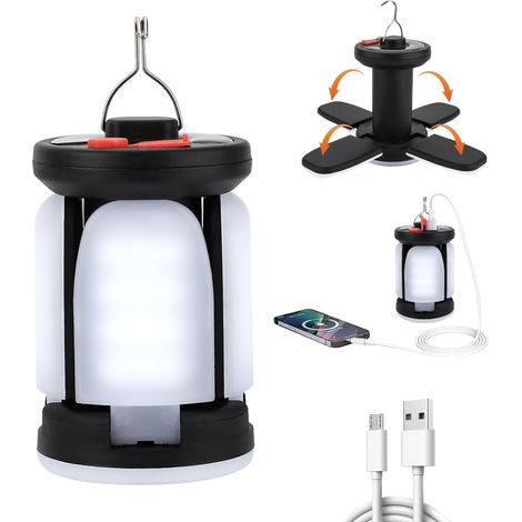 Lampe Solaire de Camping LED Portable Suspendre avec 6 Modes d'Éclairage – Lampe Solaire USB Rechargeable,Charge Solaire & USB 2400mAh,60 LEDs.Parfaite pour le Camping,Jardin et Situations d'Urgence (1/5)