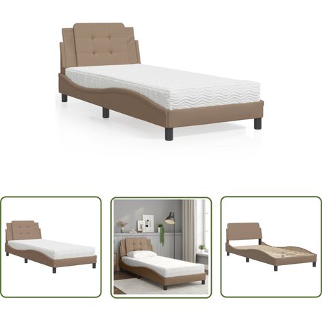 The Living Store Lit avec matelas cappuccino 100x200 cm similicuir - Lit Double - Lit Capitonné - Lit Design - Literie - Sommier Tapissier (1/5)