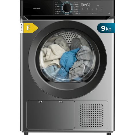 Cecotec Secadora Bomba de Calor 9Kg Bolero Dresscode Dry 9180 Steel. 650W, Clase E (Antigua A++), Bajo Consumo, 15 programas, 3 Niveles de Secado, SpaCare, Antiarrugas, Accesorio para Zapatos, Steel (1/3)