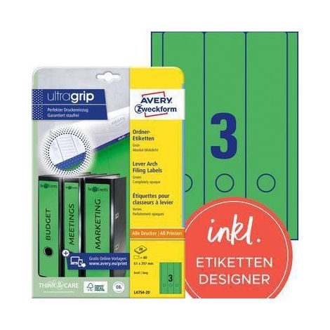 Avery Zweckform Ordneretikett L4754-20 lang/breit gn 60 St./Pack. (1/4)