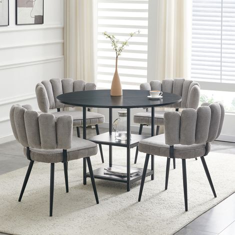 Conjunto mesa redonda 107x107x75 cm MDF metal negro y 4 sillas grises compactas – MEUBLIV (1/5)