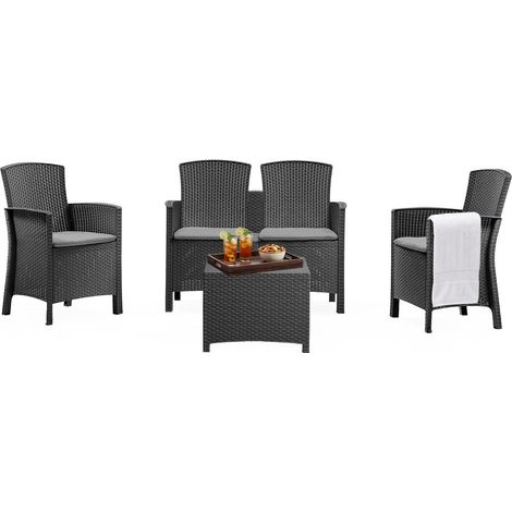 Dmora - Lounge-Set für den Außenbereich Dmorat, Gartenmöbel-Set mit Kissen, Lounge-Set für den Innenbereich in Rattan-Optik, 100 % Made in Italy, Anthrazit