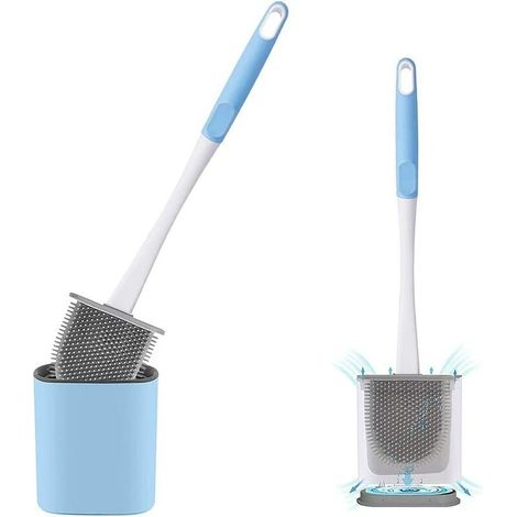 Brosse de Toilette Bleu, Brosse Silicone WC avec Support Brosse WC à Séchage Rapide Brosse de Toilette en Silicone Brosse WC Suspendu pour Salle de Bain et Toilettes ( Bleu )